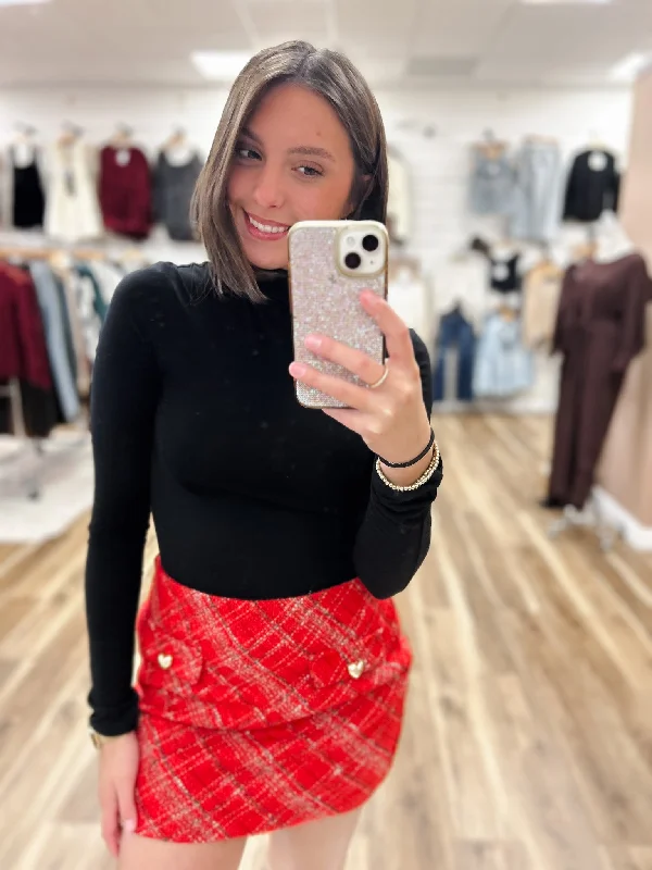 Mandi Red Plaid Skirt velvet skirt plush