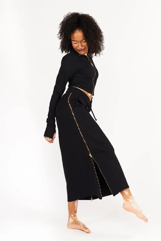 Trackie Midi Skirt Regular in Black patchwork skirt art