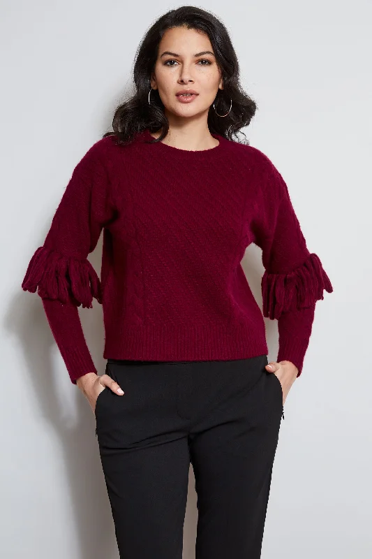Cable Knit Fringe Sweater Mesh Sweater Canvas Denim