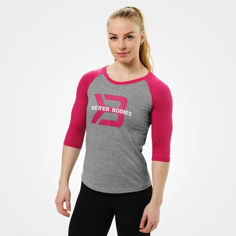 Better Bodies Womens Baseball Tee - Grey Melange-Pink