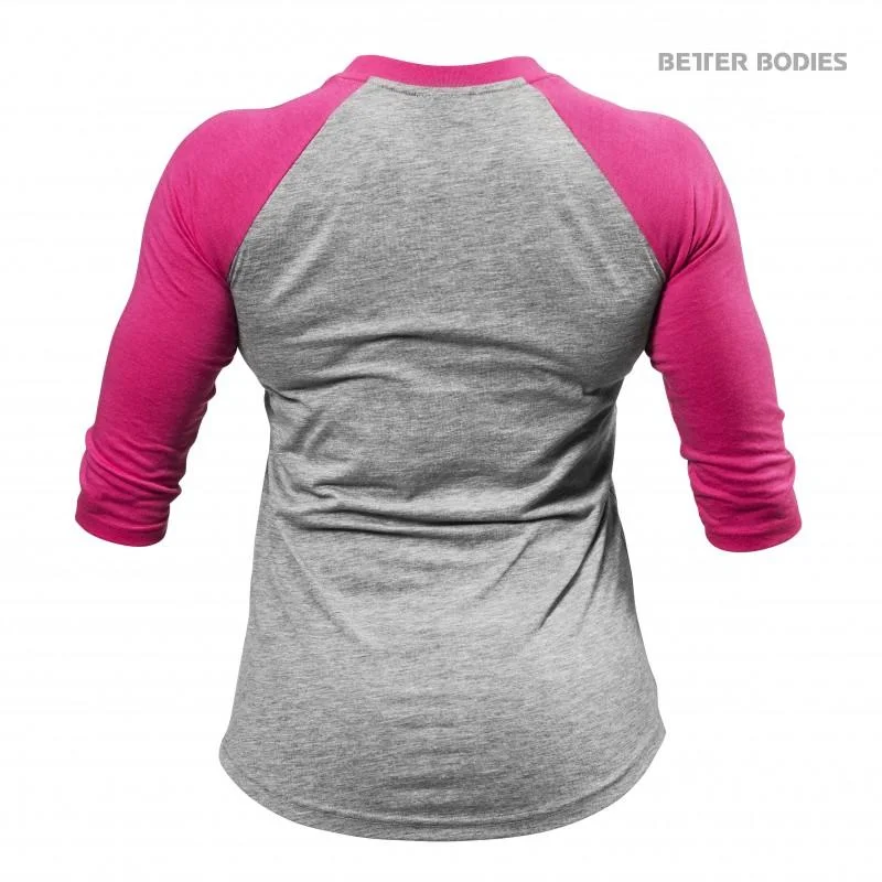 Better Bodies Womens Baseball Tee - Grey Melange-Pink