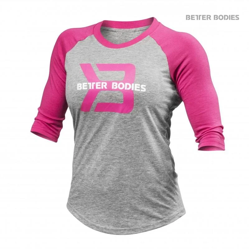 Better Bodies Womens Baseball Tee - Grey Melange-Pink