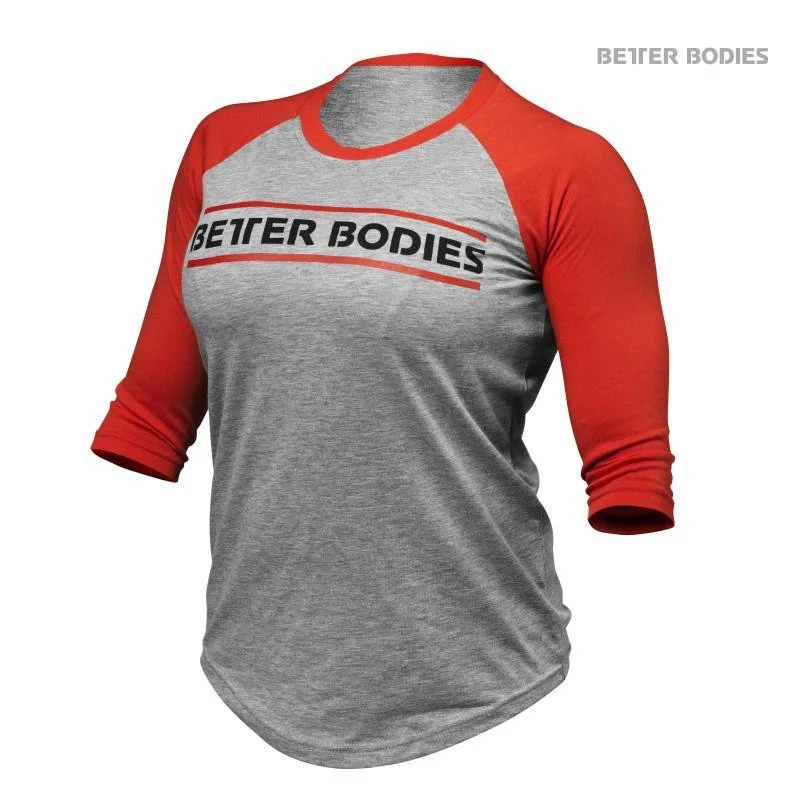 Better Bodies Womens Baseball Tee - Grey Melange-Red