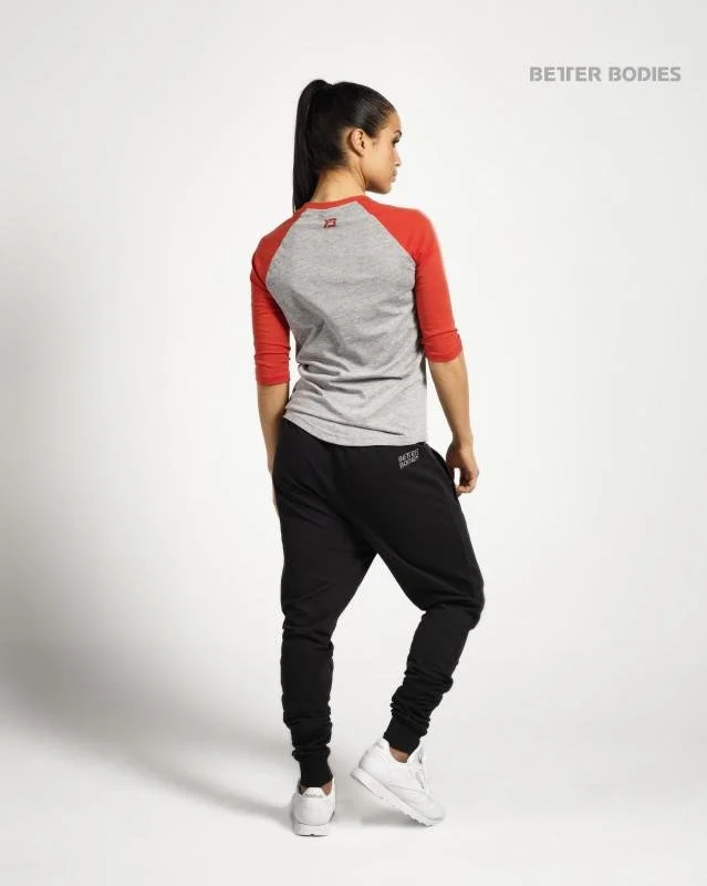 Better Bodies Womens Baseball Tee - Grey Melange-Red