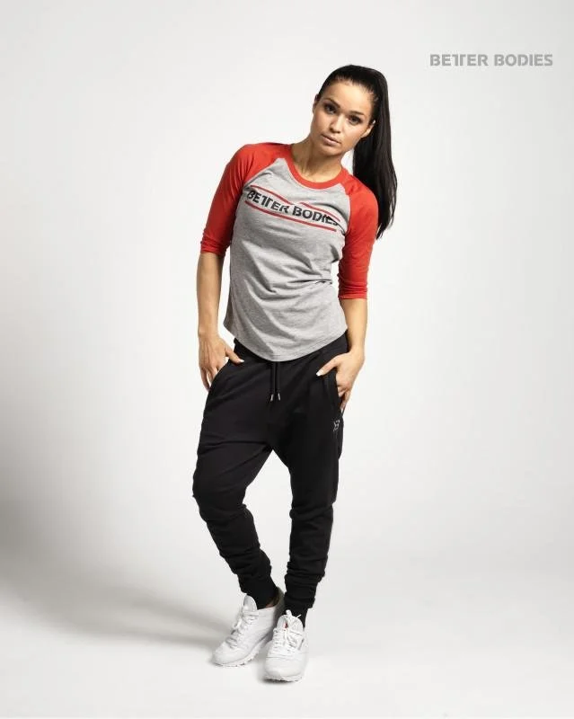 Better Bodies Womens Baseball Tee - Grey Melange-Red