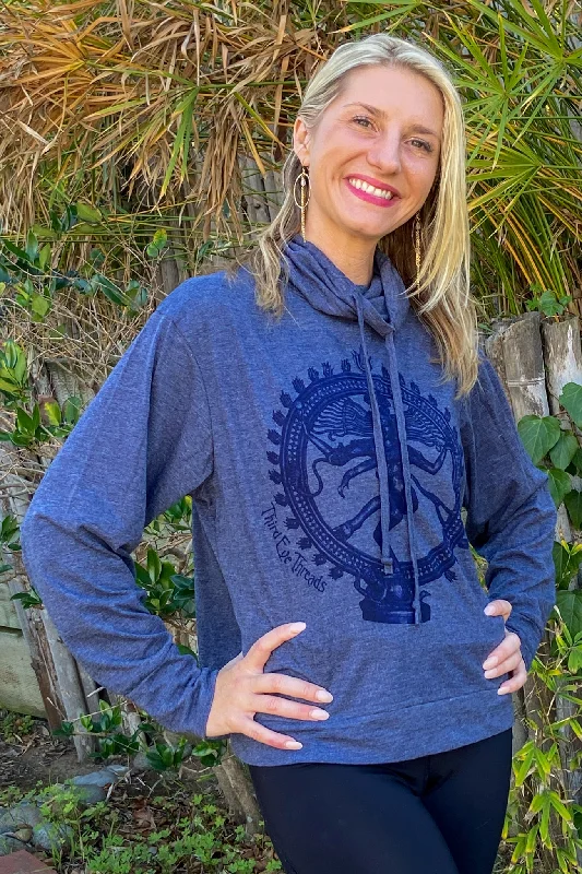 Cobalt Blue Shiva Natarajasana Mock Neck Long Sleeve Pullover