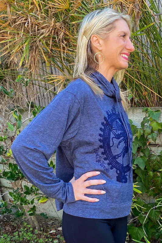 Cobalt Blue Shiva Natarajasana Mock Neck Long Sleeve Pullover