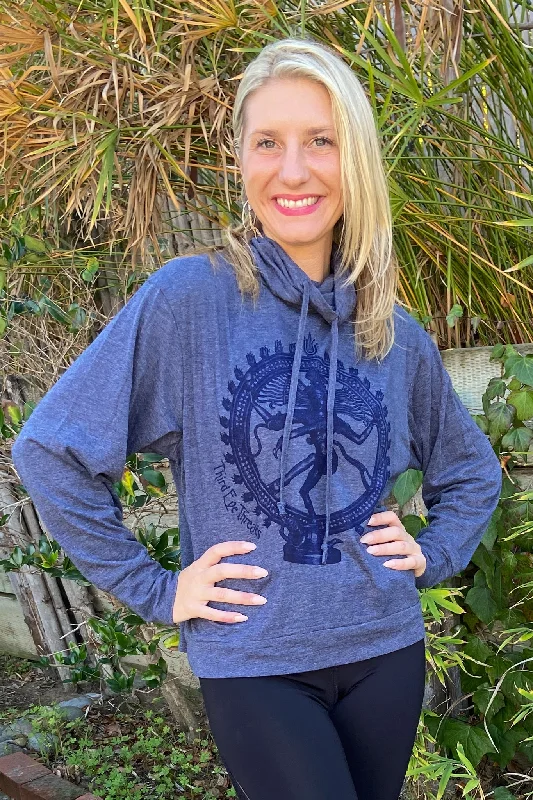 Cobalt Blue Shiva Natarajasana Mock Neck Long Sleeve Pullover