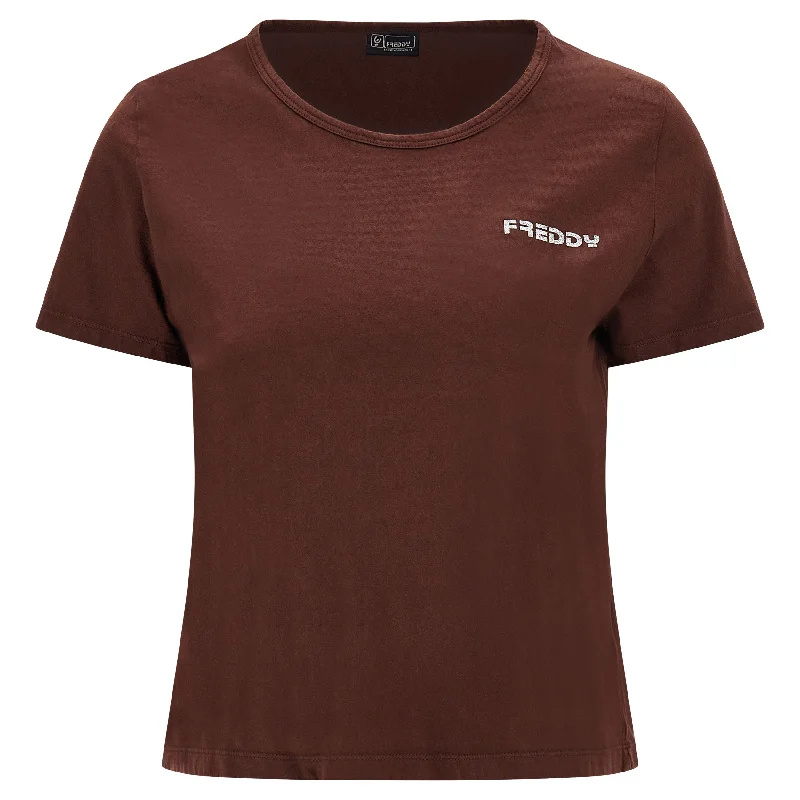 Freddy T-shirt crop top comfort in jersey leggero FAIRC022X M79X Chocolate Fondant Direct Dyed