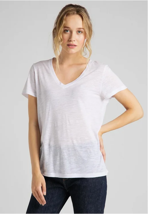 Lee T-shirt da donna con scollo a V Neck Tee L41JENLJ bright white