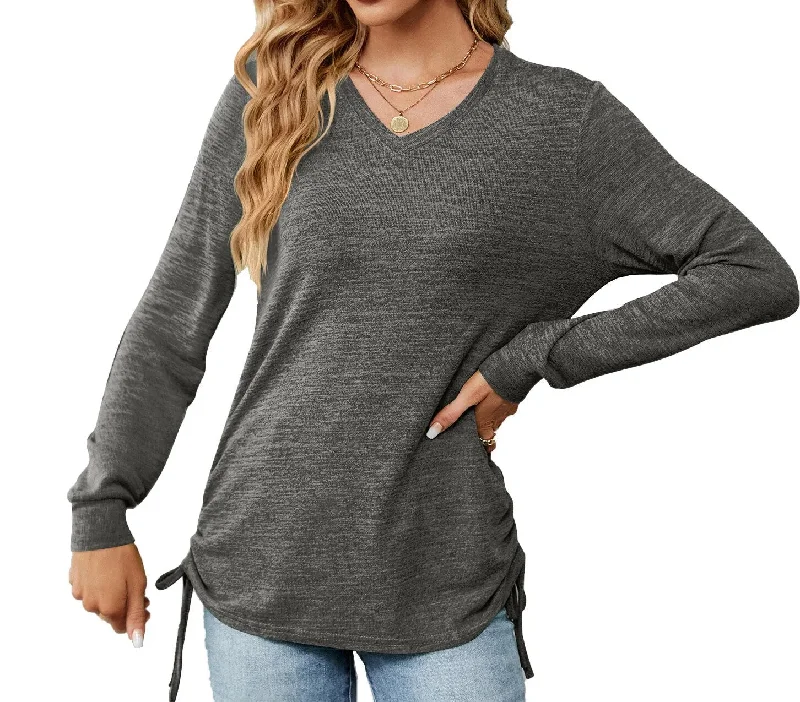 Pleated V-Neck Loose Tee