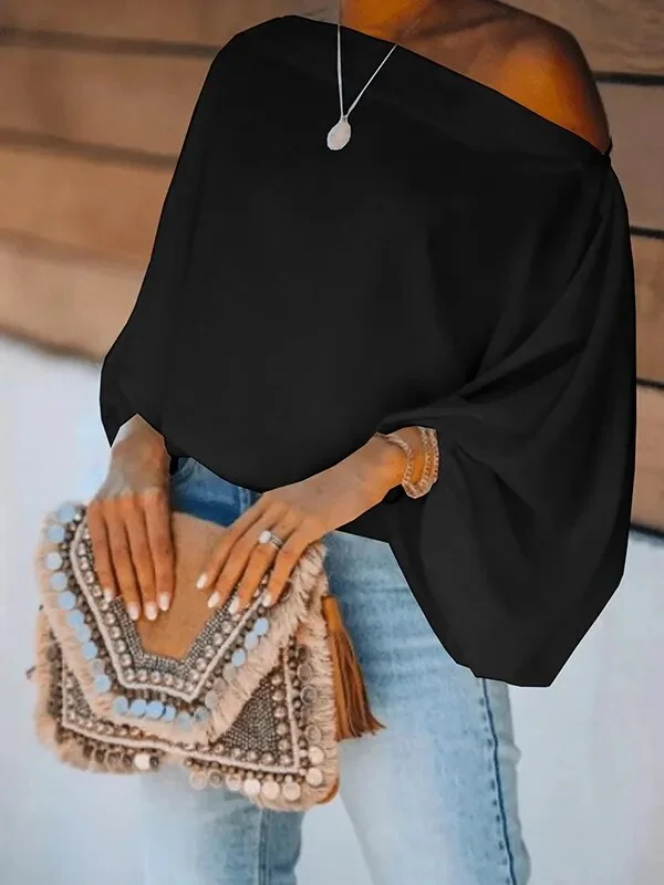 Autumn Off-The-Shoulder White Black Tee