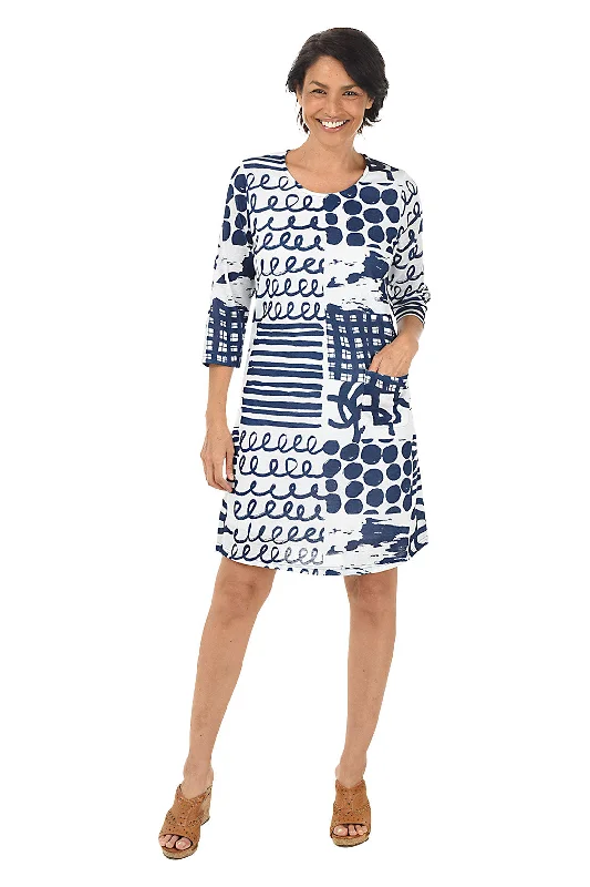 Scribbled Shapes Slub Knit Dress