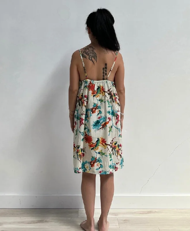 Botanical Birds White Slip Dress