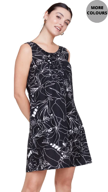 Combo Print Front Pleat Sleeveless Dress. Style REN4327-2151P