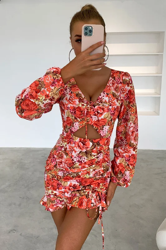 Floral Cutout Long Sleeve Mini Dress