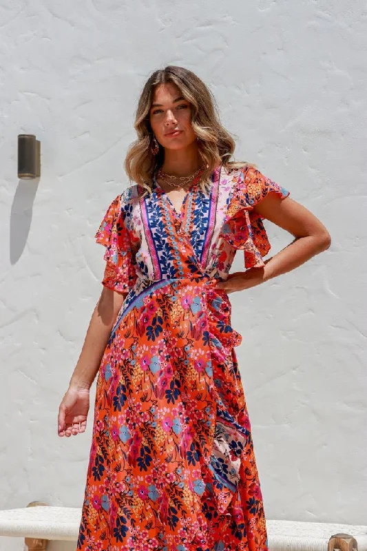 Silky Boho Multi Hot Pink Boho Wrap Dress