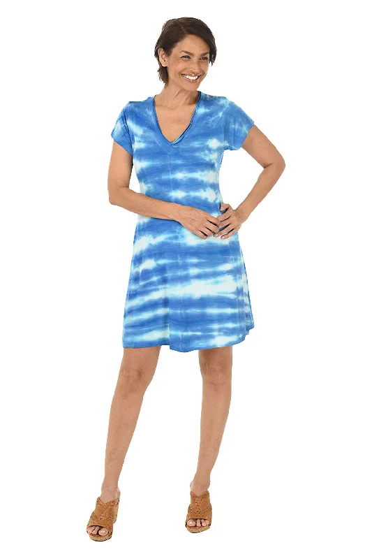 Indigo Princess Seam Striped Tie-Dye Dress