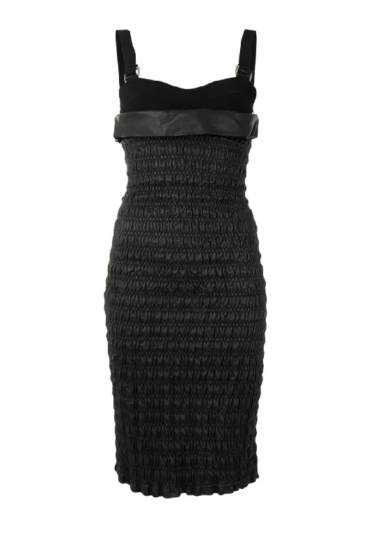 Proenza Schouler Smocked Leather Dress - Black