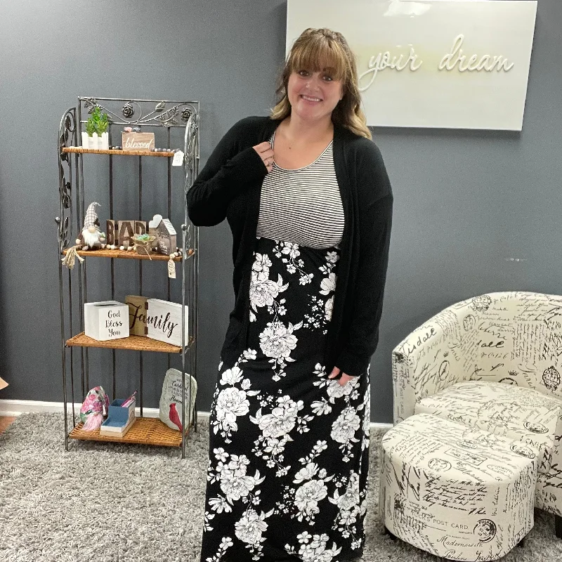 Black and White Floral Tank Maxi Dress