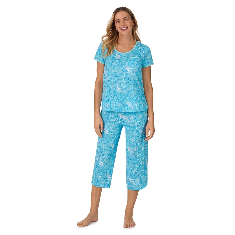 Cotton-Blend Short Sleeve Top with Cropped Pant 2-Pc Pajama Set