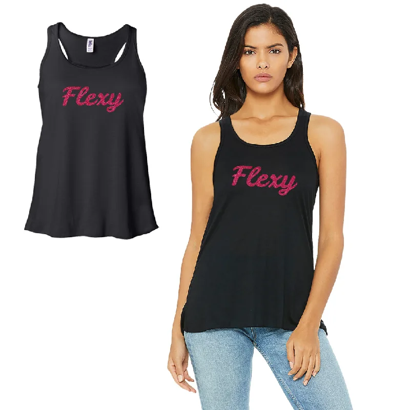 Flexy-HOT PINK Work Out Womens Black Tank Top Vinyl Printed