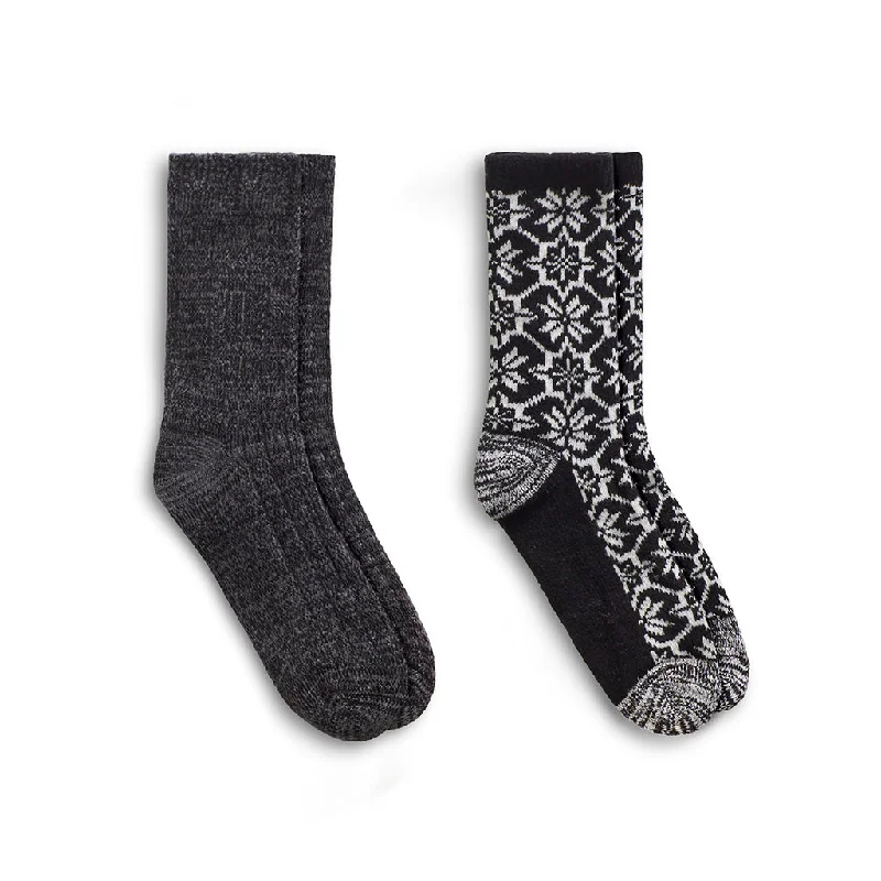 Large Snowflake/Solid Rib Crew Sock 2 Pack