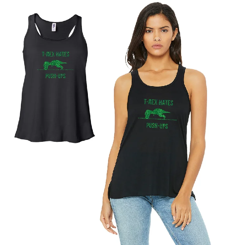 T-Rex Hates Push-Ups-GREEN Work Out Womens Black Tank Top