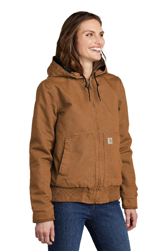 Carhartt Womens Active Washed Duck Full Zip Hooded Jacket - Carhartt Brown