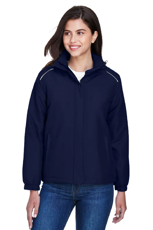 Core 365 Womens Brisk Full Zip Hooded Jacket - Classic Navy Blue