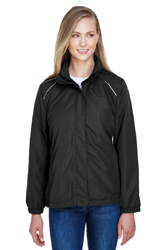 Core 365 Womens Profile Water Resistant Full Zip Hooded Jacket - Black