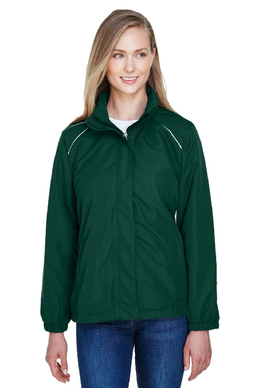 Core 365 Womens Profile Water Resistant Full Zip Hooded Jacket - Forest Green