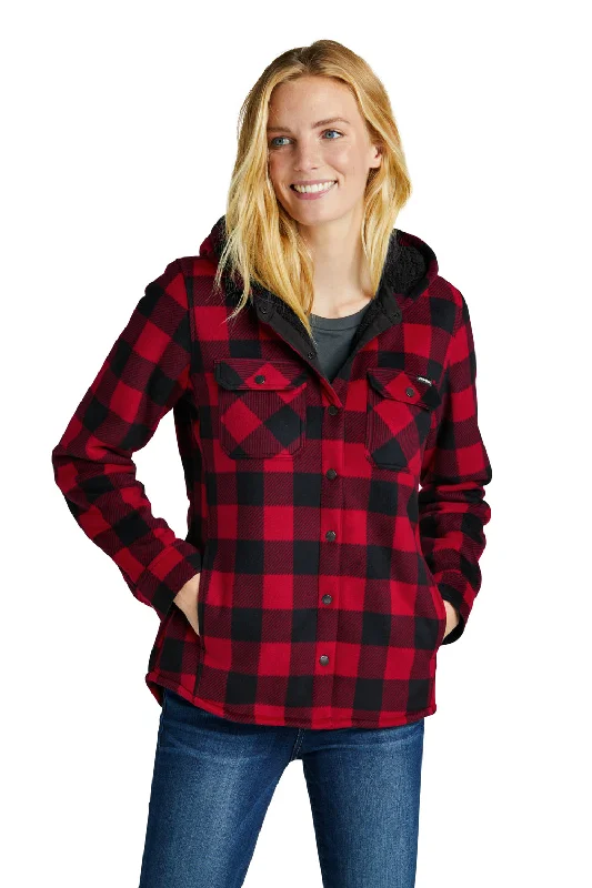 Eddie Bauer Womens Woodland Snap Front Shirt Jacket w/ Double Pockets - Radish Red/Black