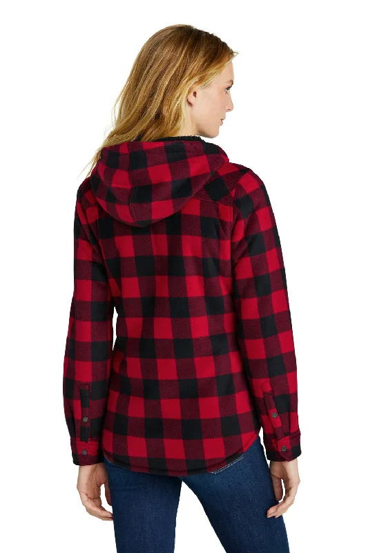 Eddie Bauer Womens Woodland Snap Front Shirt Jacket w/ Double Pockets - Radish Red/Black