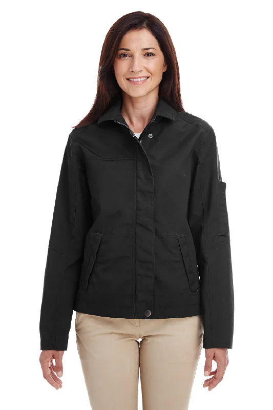 Harriton Womens Auxiliary Water Resistant Canvas Full Zip Jacket - Black