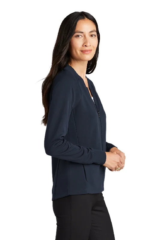 Mercer+Mettle Womens Double Knit Full Zip Bomber Jacket - Night Navy Blue