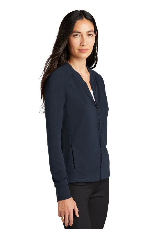 Mercer+Mettle Womens Double Knit Full Zip Bomber Jacket - Night Navy Blue