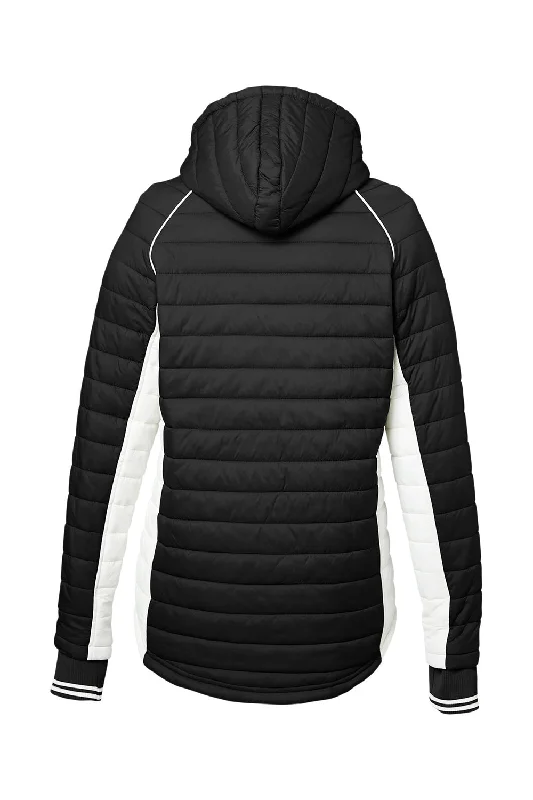 Nautica Womens Nautical Mile Wind & Water Resistant Packable Full Zip Hooded Puffer Jacket - Black/Antique White