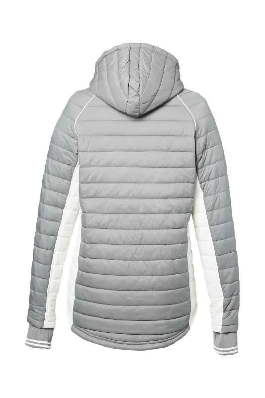 Nautica Womens Nautical Mile Wind & Water Resistant Packable Full Zip Hooded Puffer Jacket - Graphite Grey/Antique White