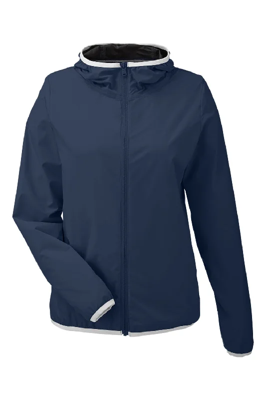 Nautica Womens Stillwater Water Resistant Full Zip Hooded Windbreaker Jacket - Navy Blue