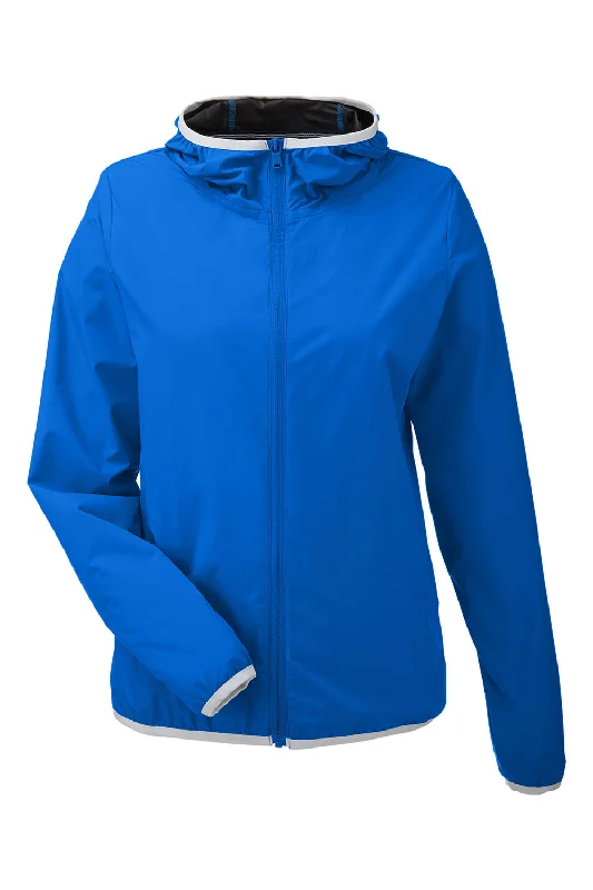 Nautica Womens Stillwater Water Resistant Full Zip Hooded Windbreaker Jacket - Royal Blue