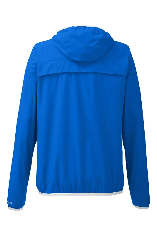 Nautica Womens Stillwater Water Resistant Full Zip Hooded Windbreaker Jacket - Royal Blue