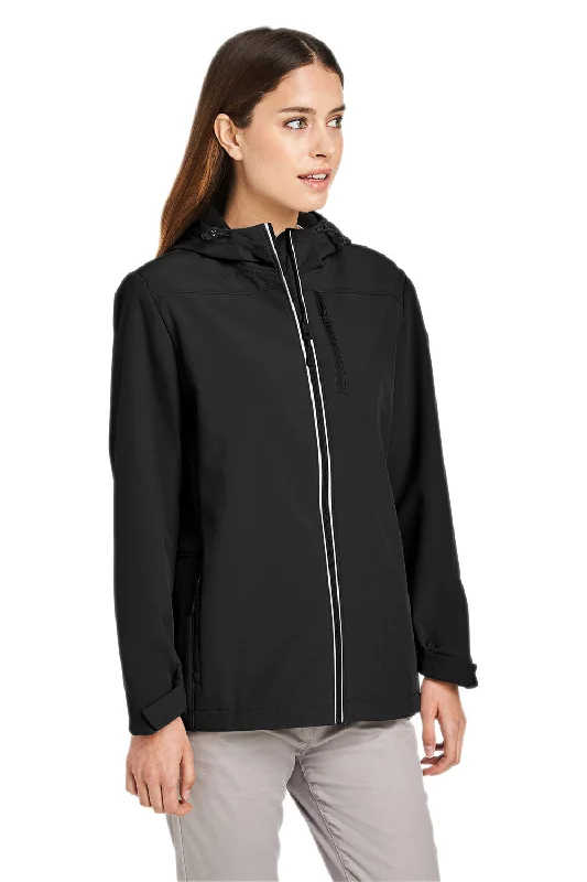 Nautica Womens Wavestorm Wind & Water Resistant Full Zip Hooded Jacket - Black