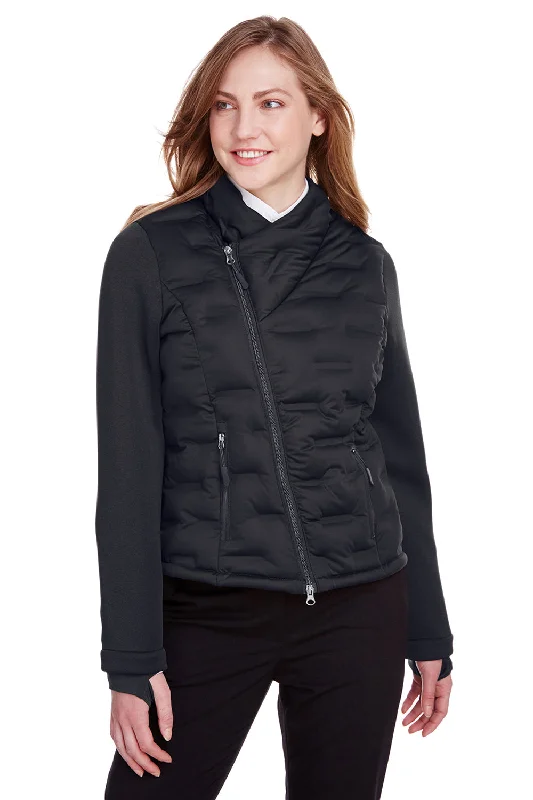 North End Womens Pioneer Hybrid Waterproof Full Zip Bomber Jacket - Black/Carbon Grey