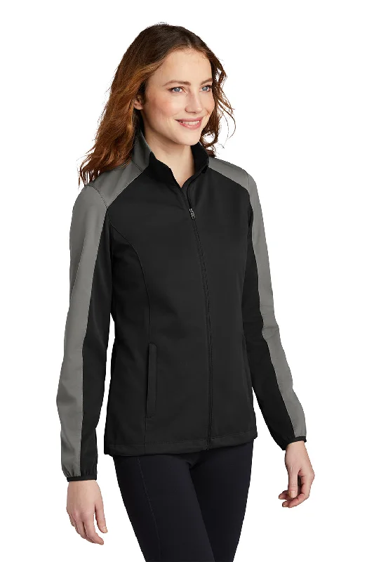 Port Authority Womens Active Wind & Water Resistant Full Zip Jacket - Deep Black/Steel Grey