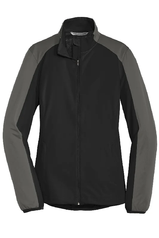 Port Authority Womens Active Wind & Water Resistant Full Zip Jacket - Deep Black/Steel Grey