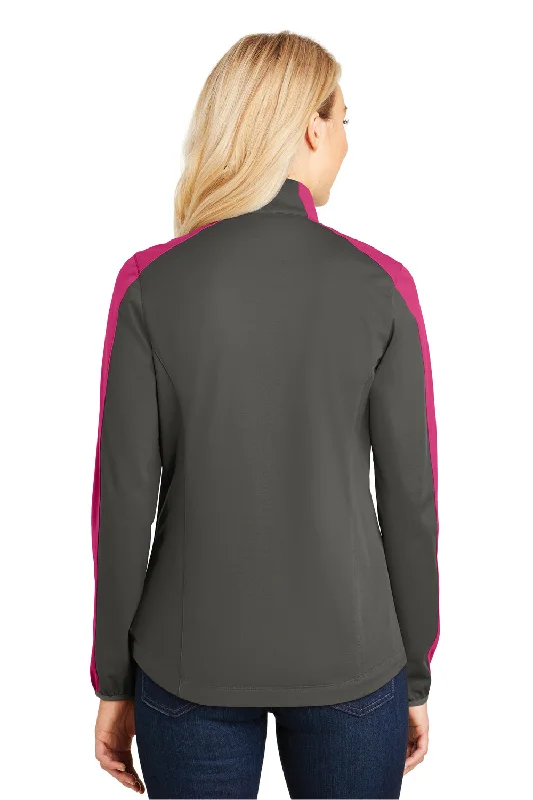 Port Authority Womens Active Wind & Water Resistant Full Zip Jacket - Steel Grey/Azalea Pink - Closeout