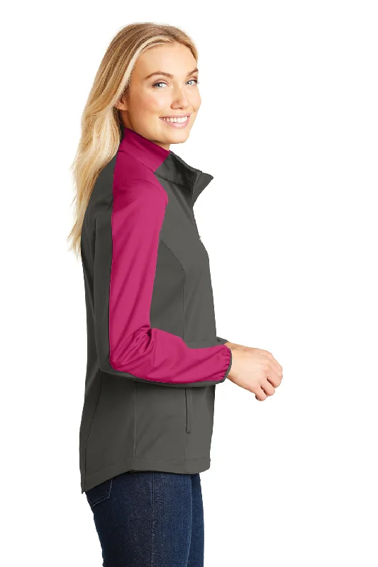 Port Authority Womens Active Wind & Water Resistant Full Zip Jacket - Steel Grey/Azalea Pink - Closeout