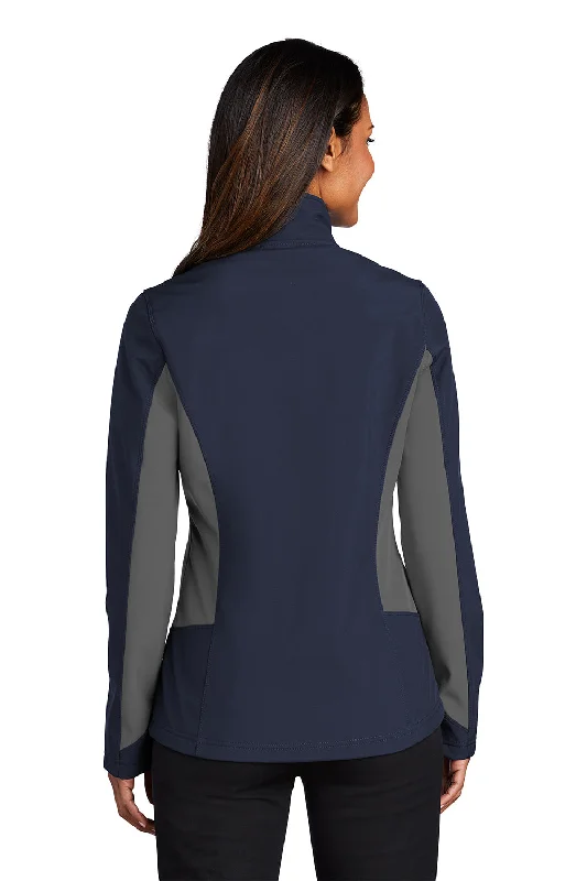 Port Authority Womens Core Wind & Water Resistant Full Zip Jacket - Dress Navy Blue/Battleship Grey - Closeout