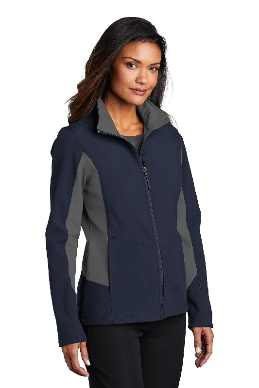 Port Authority Womens Core Wind & Water Resistant Full Zip Jacket - Dress Navy Blue/Battleship Grey - Closeout